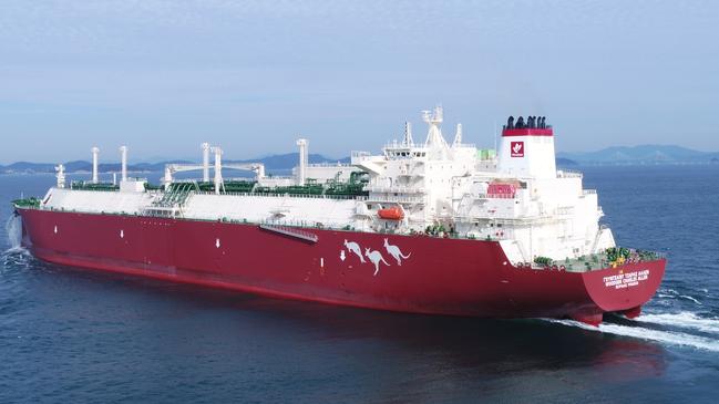 A Woodside Energy LNG vessel. A single shipment from the gas giant’s North West Shelf plant is worth between $US40m and $US120m depending on spot gas prices. Picture: Supplied