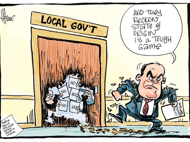 Harry Bruce cartoon on Marty Bella in his earlier years on Mackay council.