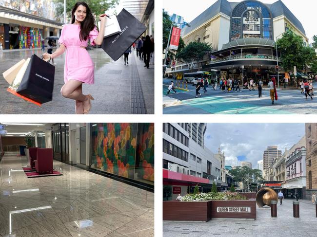 Shoppers are slowly returning to the Queen St Mall but Uptown (top right) is still eerily quiet on its top floors and the Wintergarden (bottom left) has many vacant shopfronts.