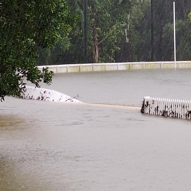 Damage and flooding at North Shore Oval in Burdell, home of the Northern Beaches Suns, in February 2025. Pictures: Supplied