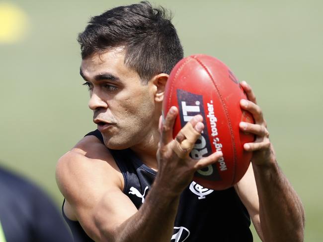 MELBOURNE, AUSTRALIA - NOVEMBER 29: Jack Martin during training as Carlton Blues Football Club announce the acquisition of Jack Martin at Ikon Park on November 29, 2019 in Melbourne, Australia. (Photo by Con Chronis/Getty Images)