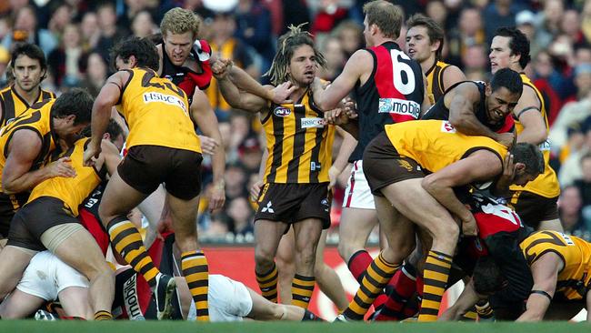 The line-in-the-sand game of 2004 between Hawthorn and Essendon. Picture: George Salpigtidis