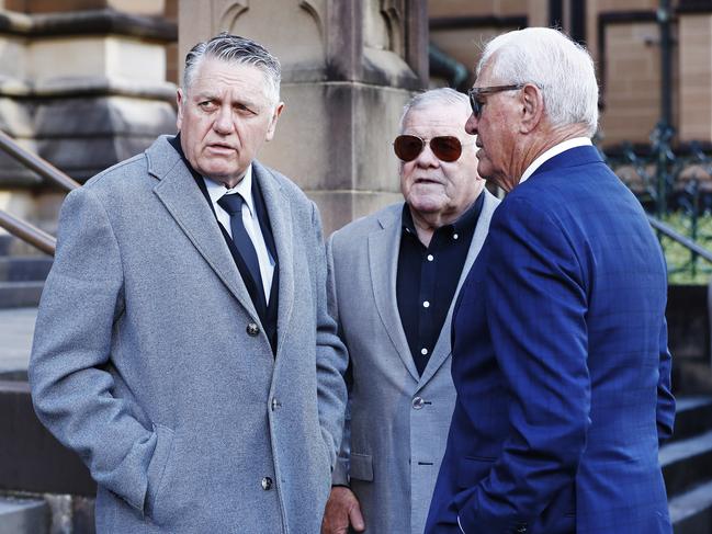 (L-R) Ray Hadley, Bob McCarthy and Ron Coote at the state funeral service for Bob "Bozo" Fulton. Picture: Sam Ruttyn