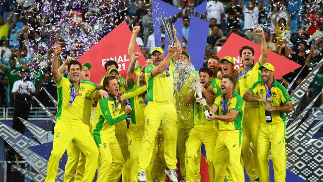 Australia celebrate winning the ICC T20 World Cup in November 2021. Photo: Getty Images