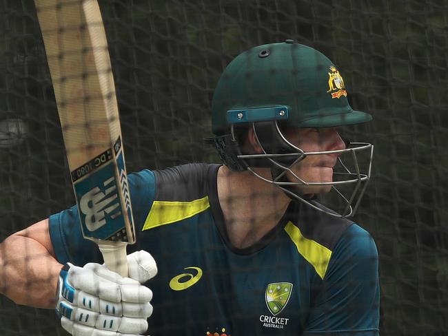 Steve Smith bats in the nets at the SCG ahead of Friday’s Test. Picture: Brett Costello