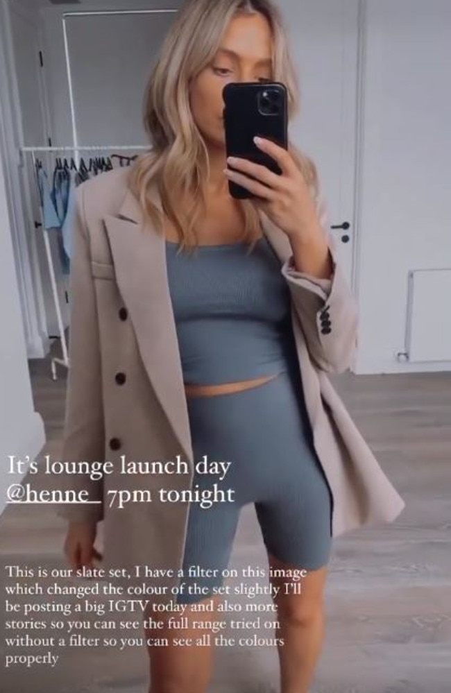 The outfit goes on sale at 7pm Wednesday in a variety of different colours – including this slate set worn by Nadia today. Picture: Instagram/NadiaBartel