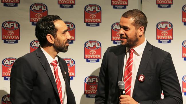 Adam Goodes and Lance Franklin have both turned down opportunities to appear at AFL Grand Final day in retirement. Photo: Mark Evans