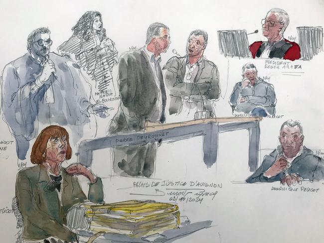 A court sketch from the trial on October 8. Picture: Benoit Peyrucq/AFP