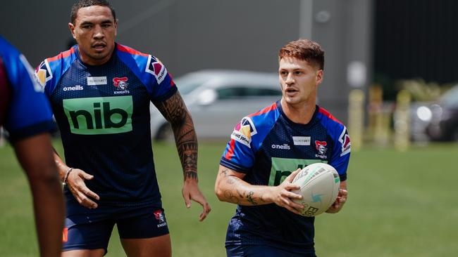 Knights star Kalyn Ponga in pre-season training. Picture: Knights Digital