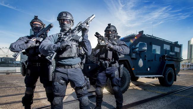 Victoria Police with its new BearCat unit, to be used by the Special Operations Group. Picture: Jay Town