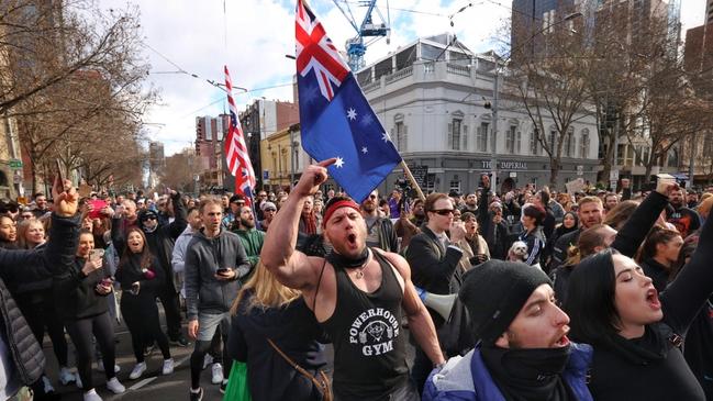 Protesters at Parliament. Picture: Mark Stewart