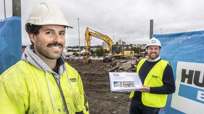 Hutchinson Builders site manager Damian Mills (left) and Sean Lees, team leader. Bernoth development in Mylne Street. Picture: Nev Madsen.