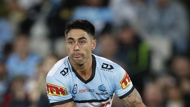 SYDNEY, AUSTRALIA – APRIL 24: Shaun Johnson of the Sharks runs the ball during the round seven NRL match between the Cronulla Sharks and the Canterbury Bulldogs at Netstrata Jubilee Stadium, on April 24, 2021 in Sydney, Australia. (Photo by Jason McCawley/Getty Images)