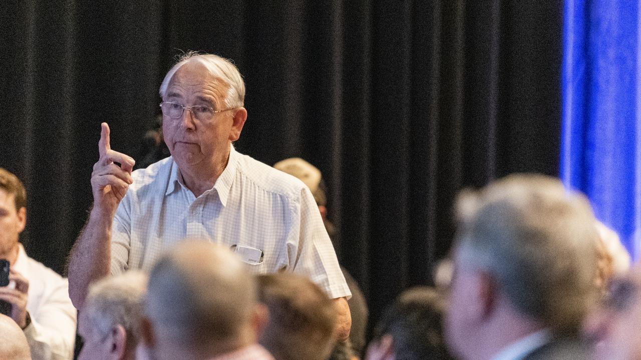 Property developer and philanthropist Clive Armitage talks of his own experience of crime at the Toowoomba Community Safety Forum at Empire Theatres. Picture: Kevin Farmer