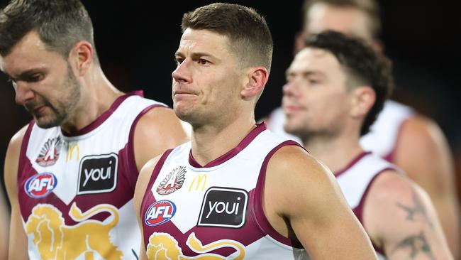 CANBERRA, AUSTRALIA - APRIL 25: Dayne Zorko of the Lions walks from the field after defeat during the round seven AFL match between Greater Western Sydney Giants and Brisbane Lions at Manuka Oval, on April 25, 2024, in Canberra, Australia. (Photo by Mark Metcalfe/AFL Photos/via Getty Images )