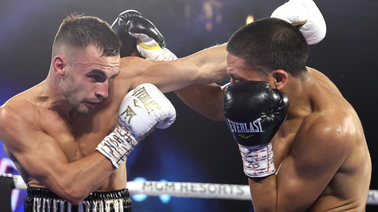 Joshua Franco and Andrew Moloney’s second fight ended in a no contest decision. (Photo by Mikey Williams/Top Rank Inc via Getty Images)