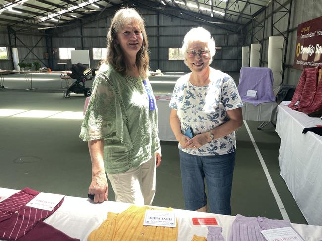 Koo Wee Rup and District Machine Knitters: Jackie Newman and Mary Schuurmans at the Lang Lang Pastoral Agricultural and Horticultural Show on Saturday, January 18, 2025. Picture: Jack Colantuono