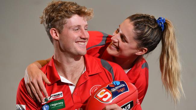 20/6/20. Harrison Wigg has returned to North Adelaide FC after a stint in the AFL with Gold Coast Suns and the Adelaide Crows. His partner Erin will also play for North this season - in the SANFLW.Picture: Keryn Stevens