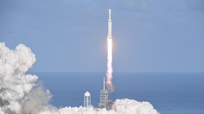 A matter of thrust: The SpaceX Falcon Heavy takes off from Pad 39A at the Kennedy Space Center in Florida. Picture: AFP