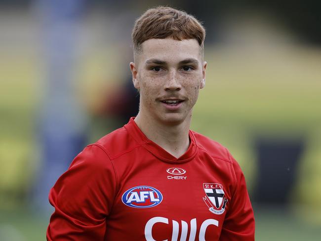 MELBOURNE , AUSTRALIA.February 5 , 2024. St Kilda AFL football training at RSEA Park, Moorabbin.  Lance Collard during todays session     . Pic: Michael Klein