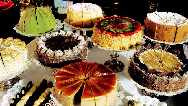 Cakes on display at the famous Demel cakeshop in Vienna.