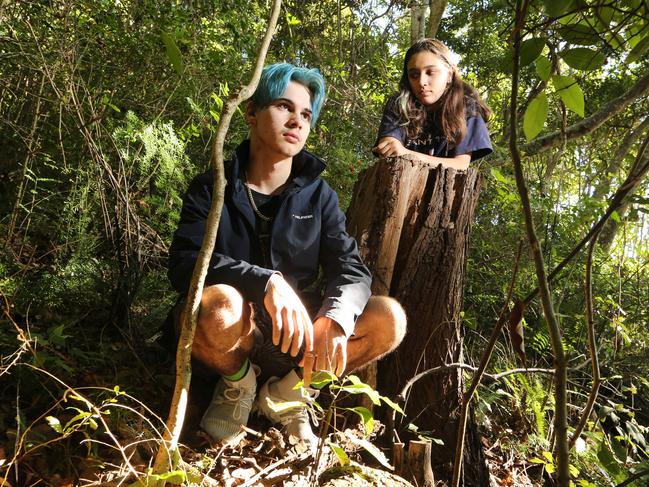 Burleigh Heads parkis being overrun by noxious weeds. Visitors Jett Righetti 17 and Kiana Schokman 16 ,from Brisbane were shocked to find the majority of greenery were weeds. . "We thought it looked fin at first until we learned how much were weeds." Picture Glenn Hampson