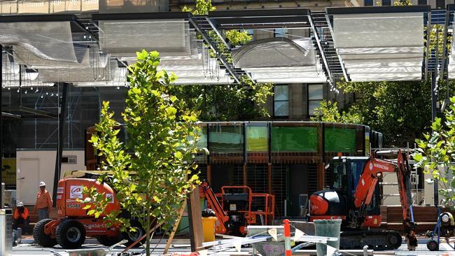 Last minute work is still happening at the revamped square ahead of the TDU. Picture: Naomi Jellicoe.