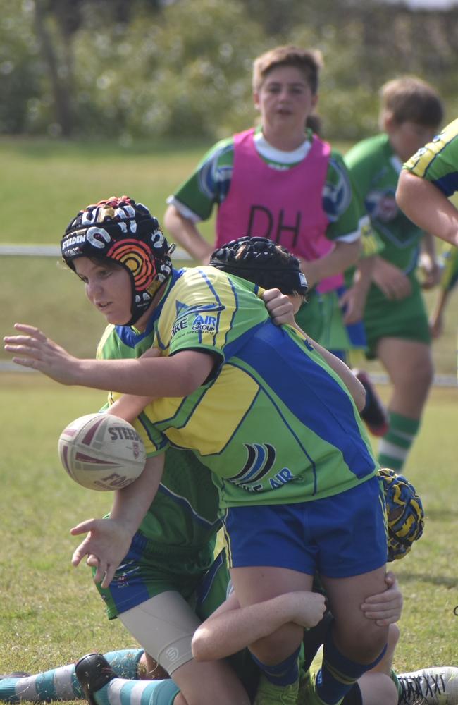 Axel Davis in the Proserpine Green and Wanderers Gold clash in the RLMD U12 Mixed division at RLMD Fields, August 7, 2021. Picture: Matthew Forrest