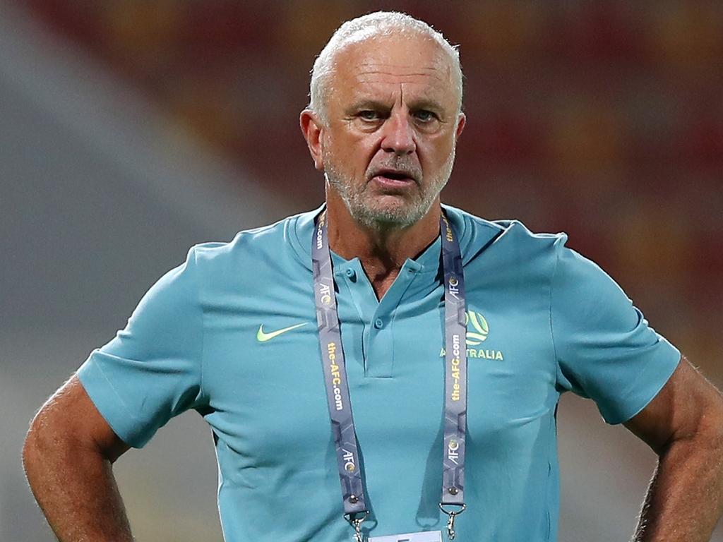 Graham Arnold is annoyed by ‘misinformation’ the Socceroos have failed to qualify for the World Cup. Picture: Adil Al Naimi/Getty Images
