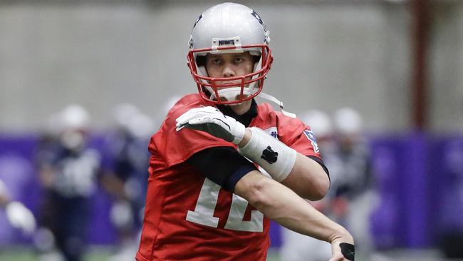 New England Patriots quarterback Tom Brady throws during a practice session this week in Minneapolis