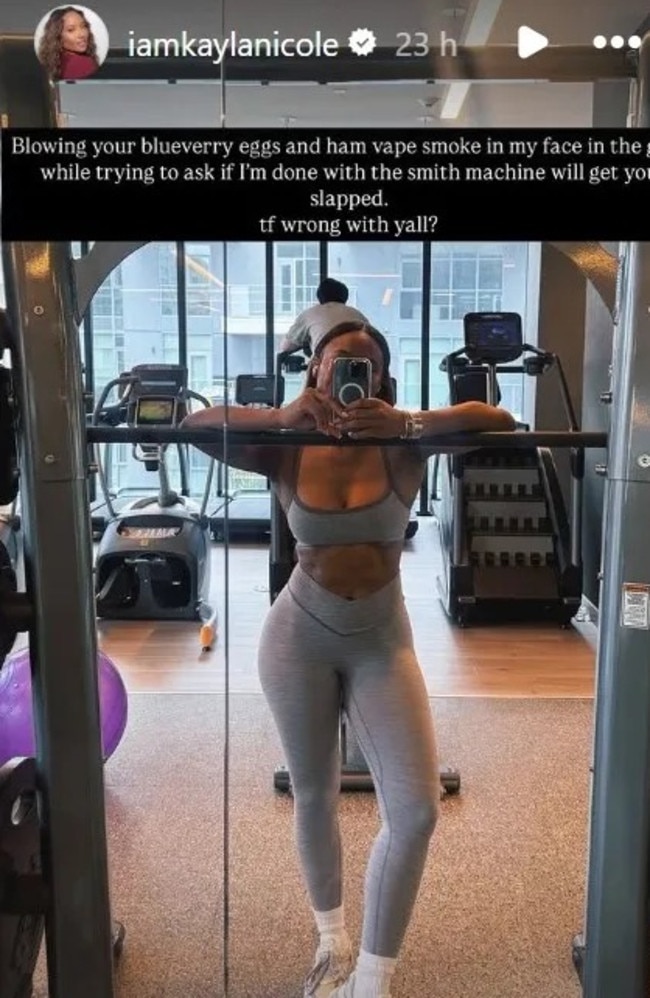 A woman has called out a man's disgusting gym act. Picture: Instagram/iamkaylanicole