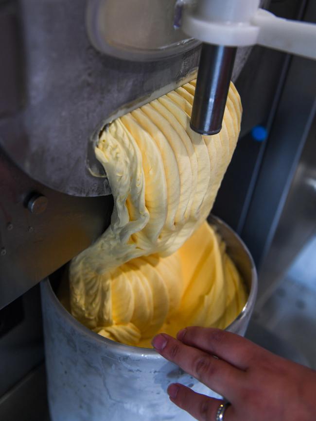 Freshly-made mango coming out of the machine. Picture: Penny Stephens