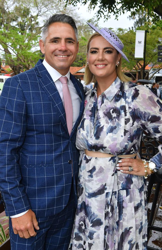 Corey Parke and Margaux Parker at Eagle Farm Melbourne Cup race day Monday November 1, 2022. Picture: John Gass