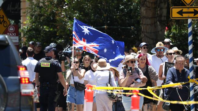 The Freedom Rally in the Brisbane CBD on Saturday. Picture: Annette Dew