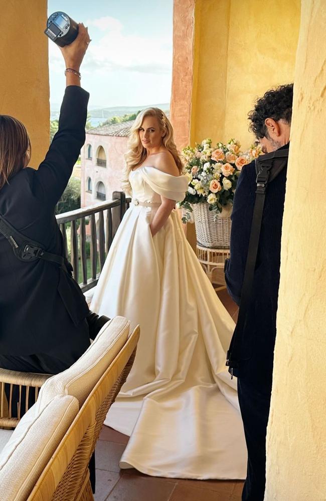 Rebel Wilson posted a behind the scenes wedding photo to her social media after her romantic Sardinia wedding to Ramona Agruma. Picture: Instagram