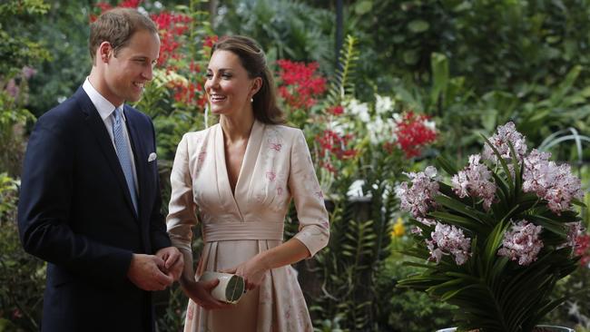 The prince and princess smile at Singapore Botanical Gardens during the Diamond Jubilee tour on September 11, 2012. Picture: Danny Lawson – Pool/Getty Images