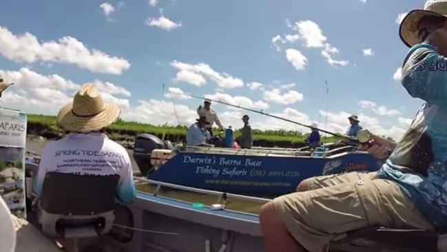 Fishing guide Allan Beale lashes out at fellow guide Mickey Qaiser during a confrontation at Shady Campl. Picture: Youtube.