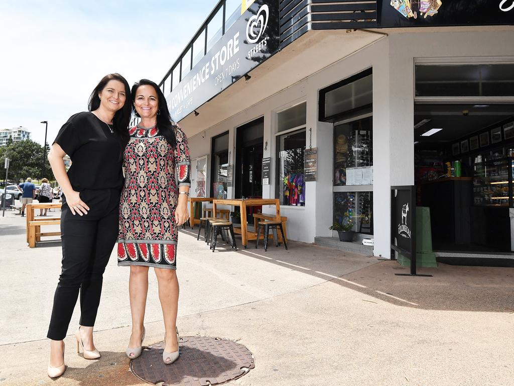 Natascha Drexel-Munro and Carola Drexel outside the property at 36 Esplanade Headland. Picture: Patrick Woods