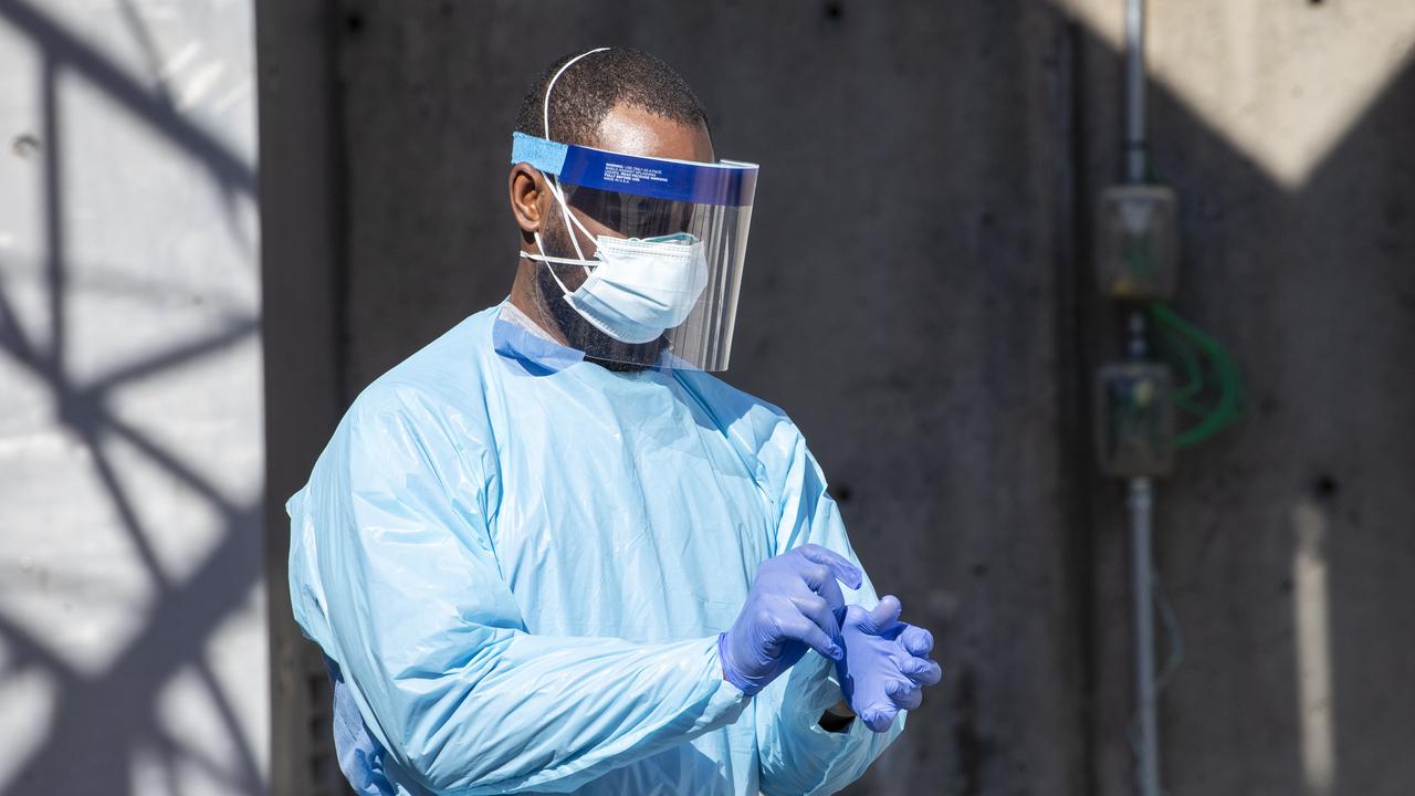 A member of the Brooklyn Hospital Center COVID-19 testing team in New York. Picture: Mary Altaffer/AP