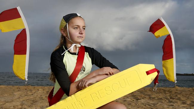 Georgia had been participating in a nippers’ swim, run and board circuit when she notice the girls floundering near a marker. Picture: David Caird