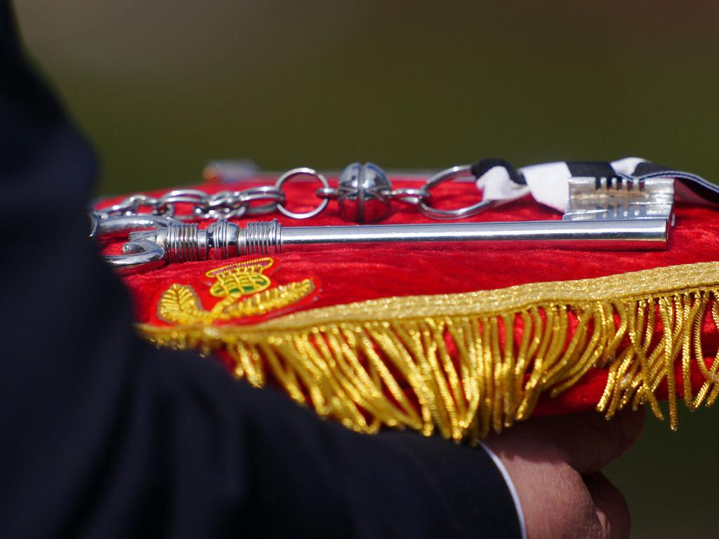 The Keys of the City of Edinburgh, offered to King Charles III during the Ceremony of the Keys, at the Palace of Holyroodhouse, in Edinburgh. Picture: AFP