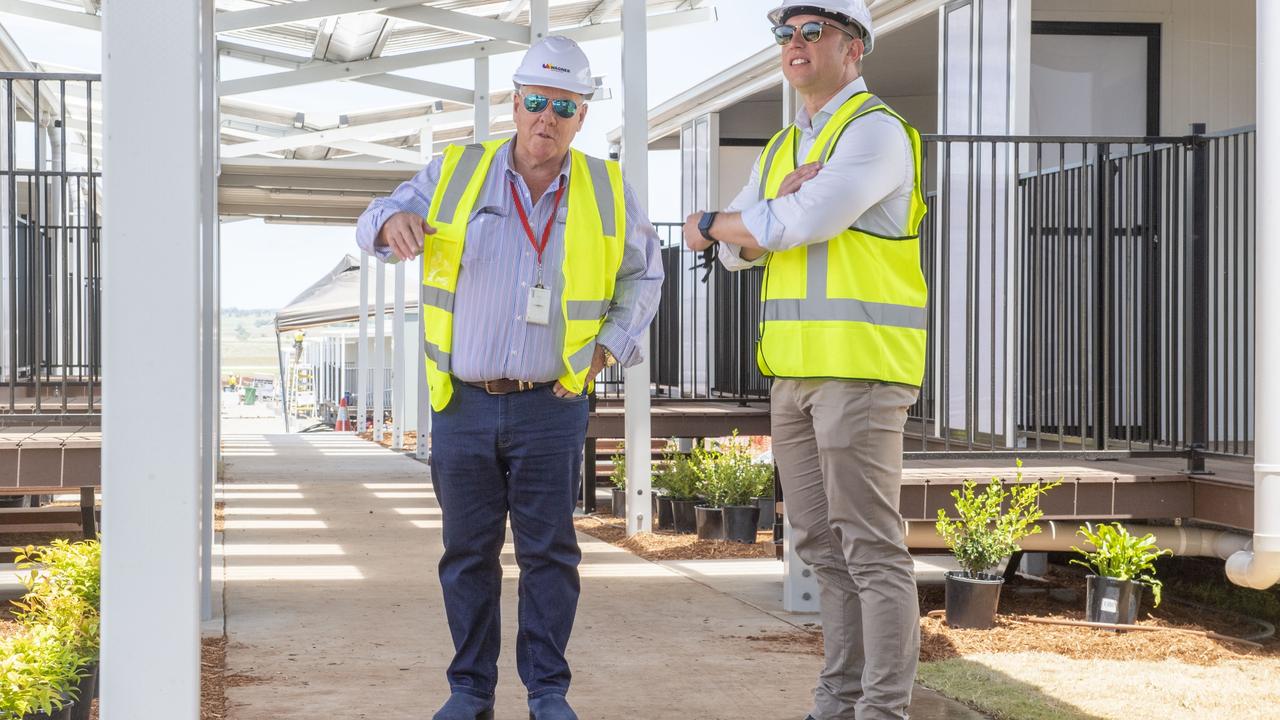 John Wagner (left) and Deputy Premier Steven Miles at the quarantine hub. Picture: Nev Madsen.