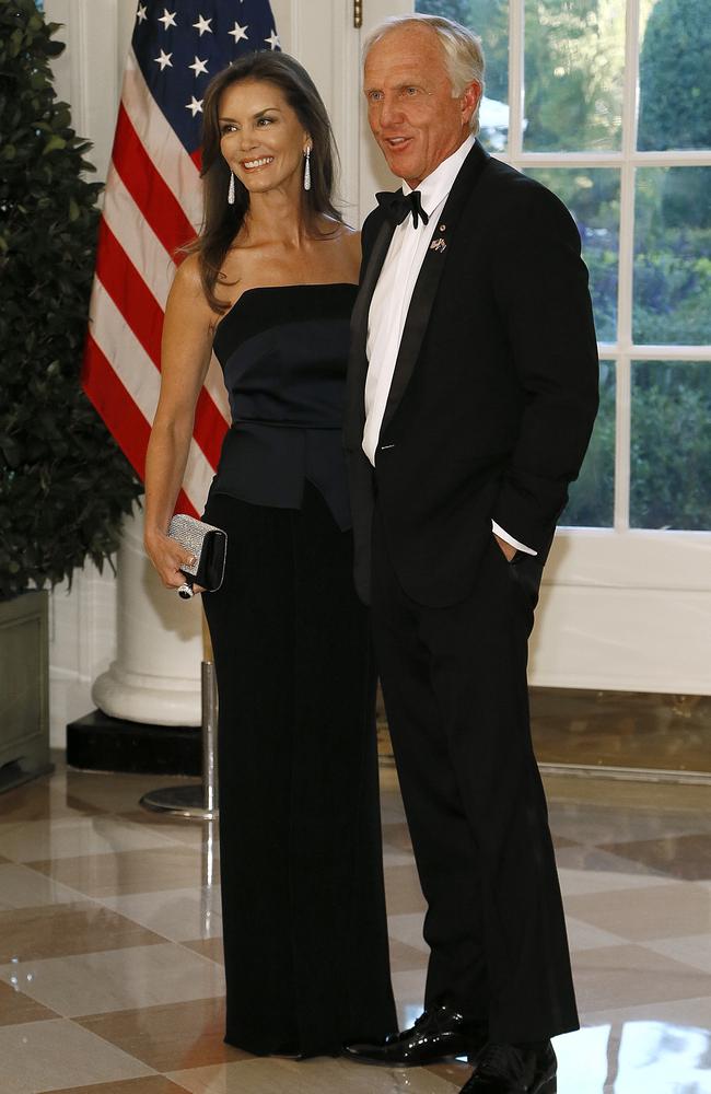 Golfer Greg Norman and wife Kirsten Kutner arrive for the State Dinner at The White House. Picture: Getty