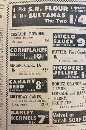 What was on Southport supermarket shelves in 1945. Gold Coast Bulletin advertising, 1945