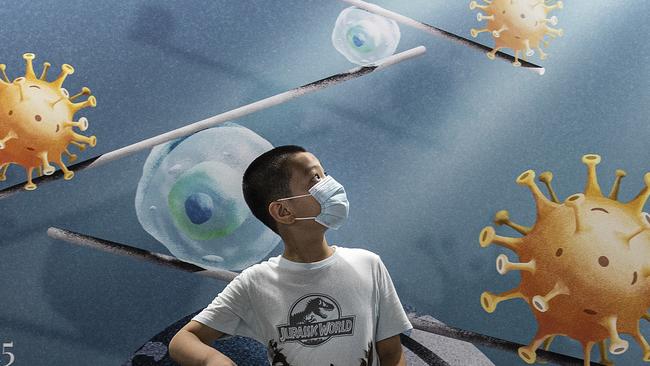 A boy visits the "Enlightenment Of COVID-19" science exhibition in Wuhan. Picture: Getty Images.