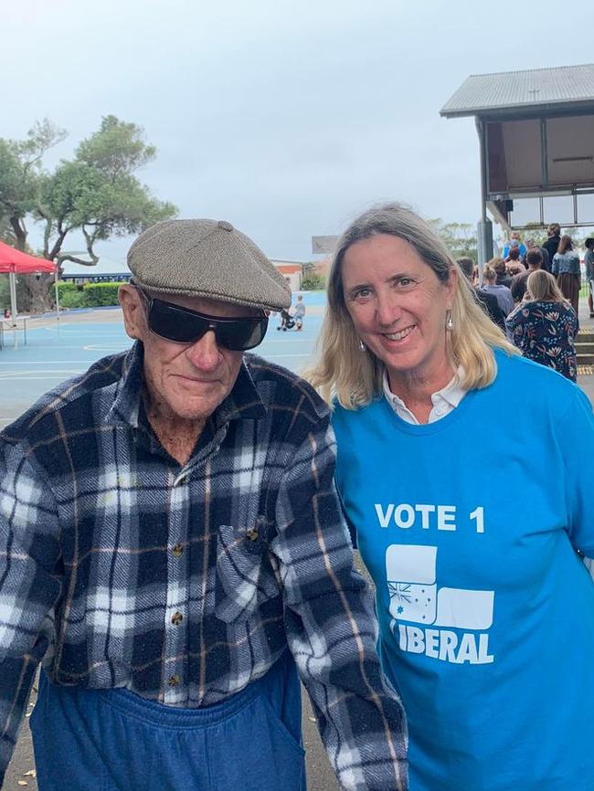 Liberal mayoral candidate Jenny Barrie with local resident Pat who is aged 100.