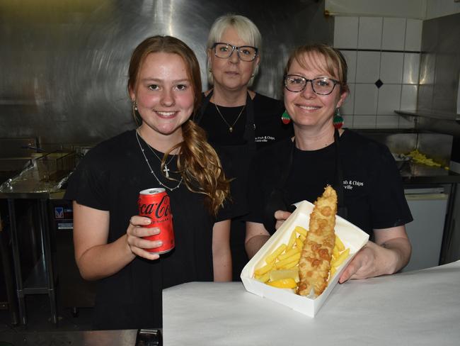 Millie, Lee and Sarah Harriss from Seaside Fish &amp; Chips welcomed the emergency services in for a lunch break. Picture: Jack Colantuono