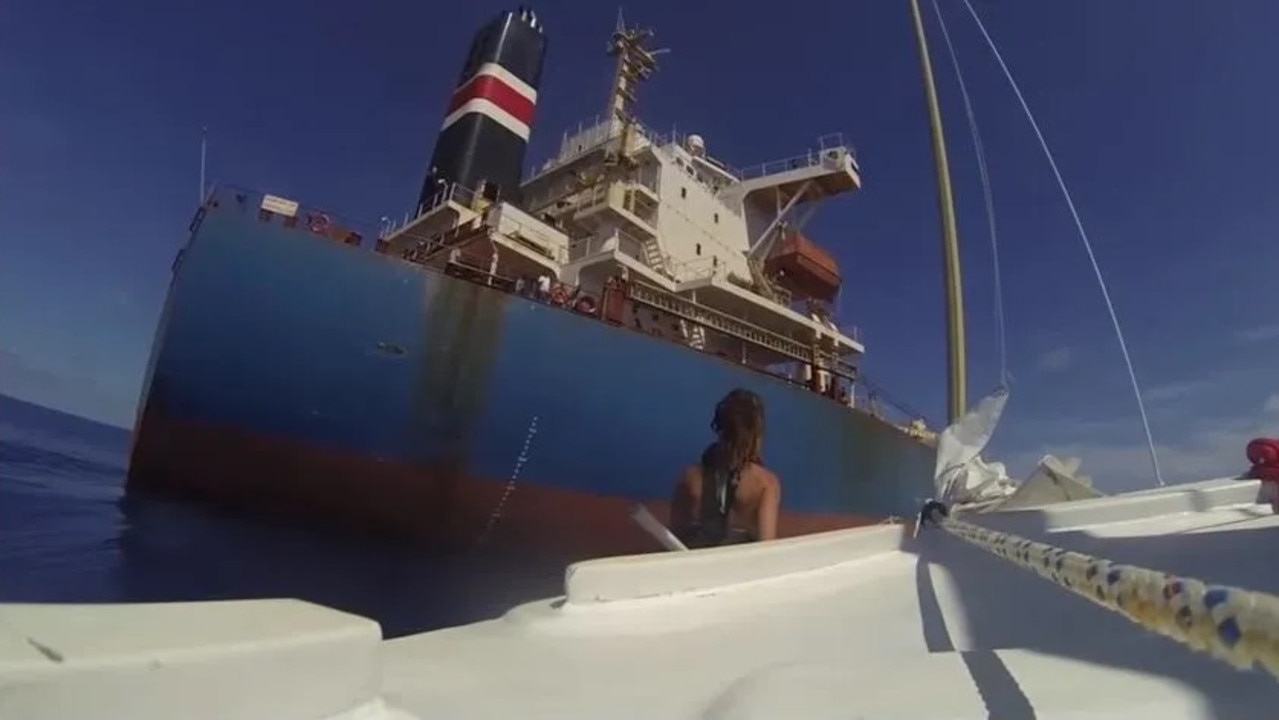 The researchers needed some fuel from a passing freight ship. Picture: YouTube/Sailing Zatara