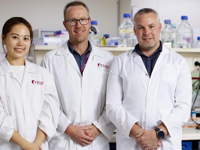 Research assistant Christine Yang, lead author Professor Brian Drew and first author Dr Simon Bond. Image: Baker Institute