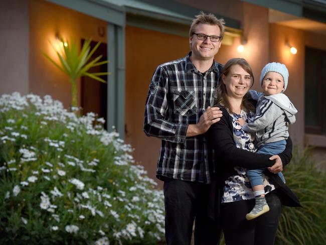 3/10/18 — Jesse and Amy Sumner and their son Alex, who turns 3 in December, at their Mount Barker home. Photo — Naomi Jellicoe